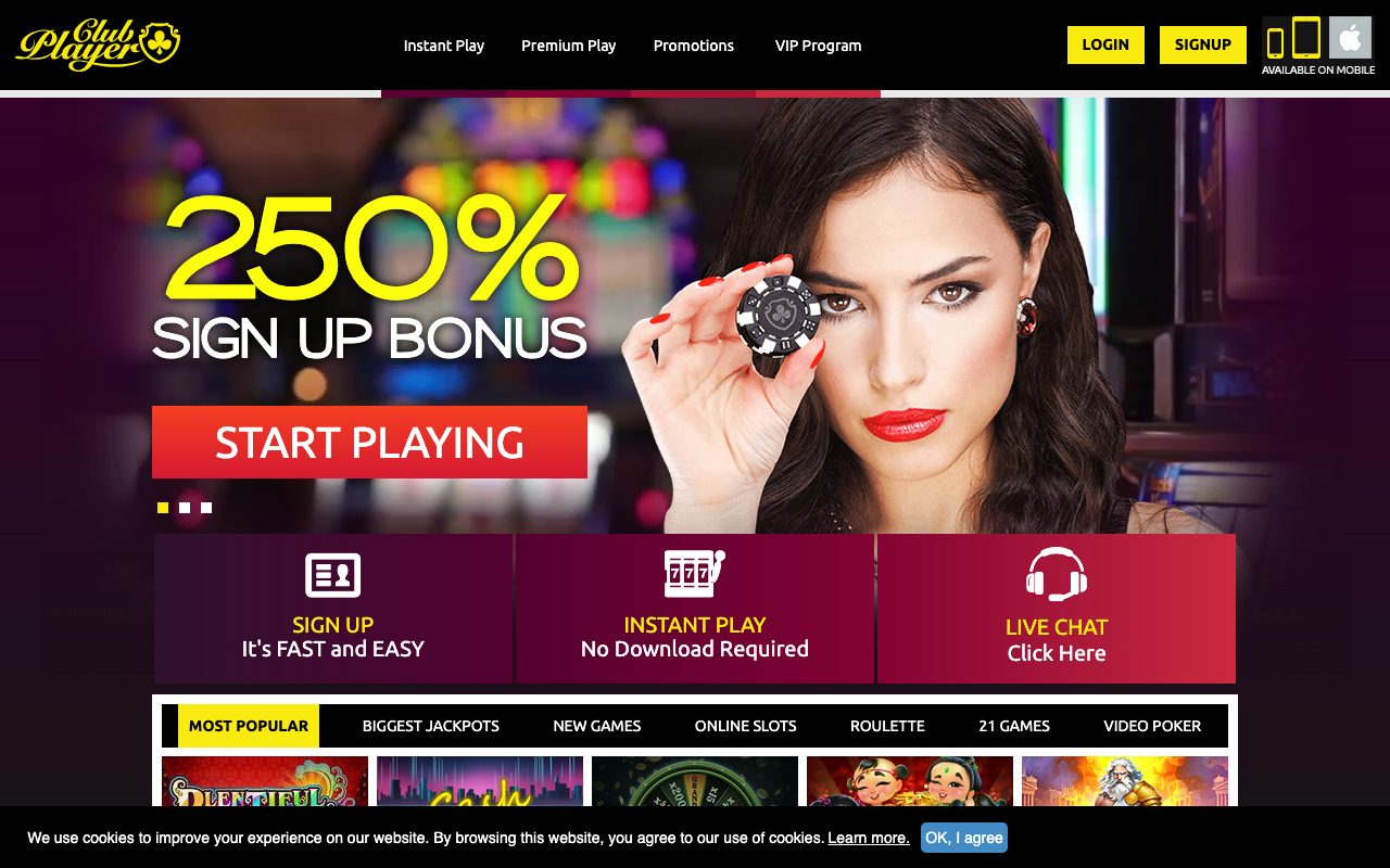 Club Player Casino homepage screenshot